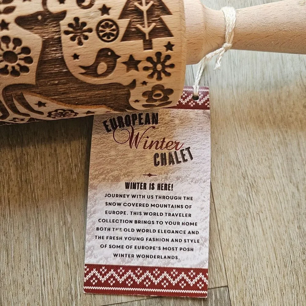 Poland Embossing Rolling Pin European Winter Chalet Deer Folk Art NIB